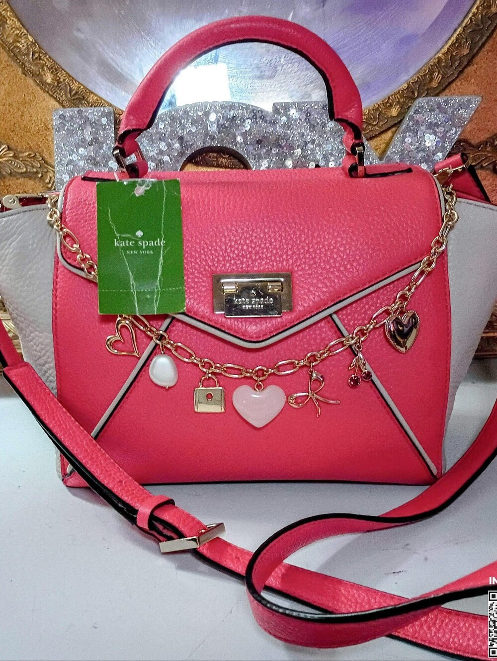 Vintage Kate Spade Coral Desert Rose Colorway Satchel with Gold Charm Chain NWT